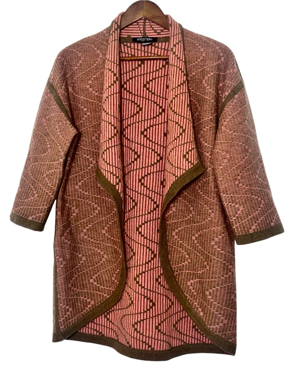ETCETERA Knit Lambswool Cardigan Sweater Pink Brown Open Front Draped M